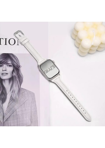 Apple Watch Seri SE/11/10/9/8/7/6/5/4/3 ile Uyumlu 42MM- 41MM-40MM-38MM İnce Deri Kordon Beyaz modelleri