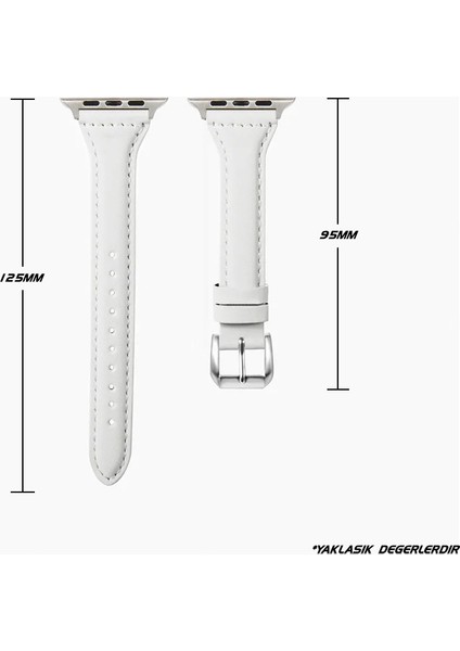 Apple Watch Seri SE/11/10/9/8/7/6/5/4/3 ile Uyumlu 42MM- 41MM-40MM-38MM İnce Deri Kordon Beyaz fırsatları