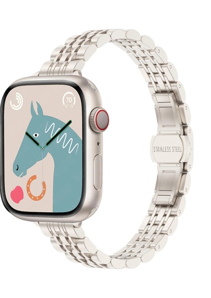Apple Watch Seri SE/11/10/9/8/7/6/5/3 ile Uyumlu 42MM-41MM-40MM-38MM Çelik İnce Jubilee Kordon Starlight