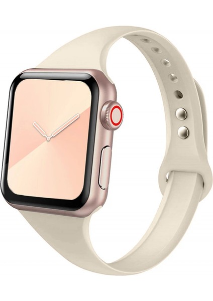 Apple Watch Seri SE/11/10/9/8/7/6/5/4/3 ile Uyumlu 46MM-45MM-44MM Ince Silikon Kordon Starlight