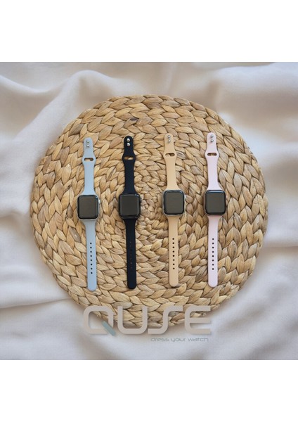 Apple Watch Seri SE/11/10/9/8/7/6/5/4/3 ile Uyumlu 46MM-45MM-44MM Ince Silikon Kordon Starlight modelleri