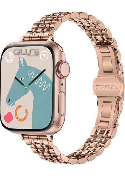 Apple Watch Seri SE/11/10/9/8/7/6/5/3 ile Uyumlu 42MM-41MM-40MM-38MM Çelik İnce Jubilee Kordon Rose Gold