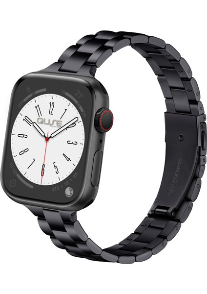 Apple Watch Seri SE/11/10/9/8/7/6/5/4/3 ile Uyumlu 42MM-41MM-40MM-38MM Üç Bakla Paslanmaz Çelik İnce Kordon Siyah