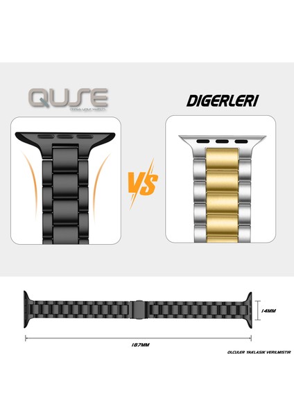 Apple Watch Seri SE/11/10/9/8/7/6/5/4/3 ile Uyumlu 42MM-41MM-40MM-38MM Üç Bakla Paslanmaz Çelik İnce Kordon Siyah modelleri