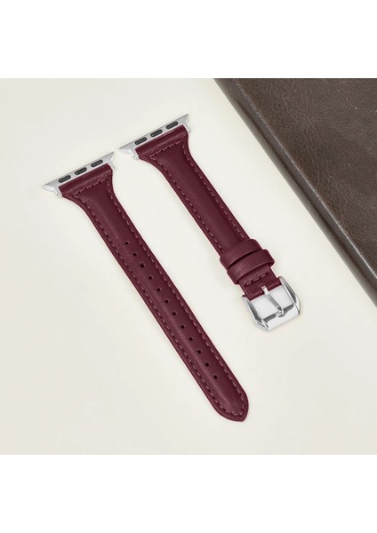 Apple Watch Seri SE/11/10/9/8/7/6/5/4/3 ile Uyumlu 42MM- 41MM-40MM-38MM İnce Deri Kordon Mürdüm fiyatları