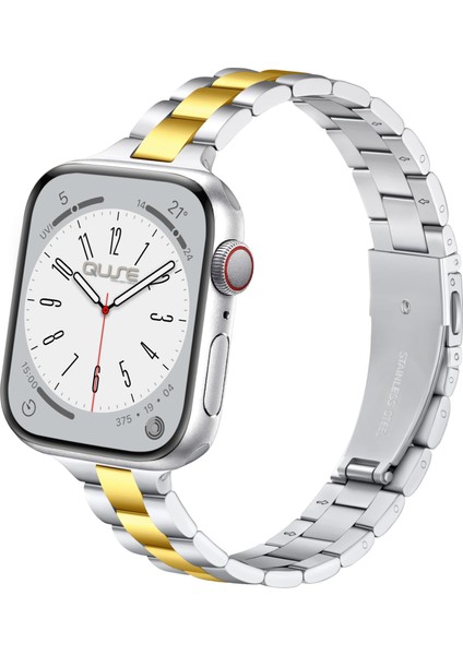 Apple Watch Seri SE/10/9/8/7/6/5/4/3 ile Uyumlu 42MM-41MM-40MM-38MM Üç Bakla Paslanmaz Çelik İnce Kordon Gümüş Gold