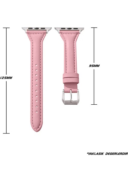 Apple Watch Seri SE/11/10/9/8/7/6/5/4/3 ile Uyumlu 42MM- 41MM-40MM-38MM İnce Deri Kordon Pembe fırsatları