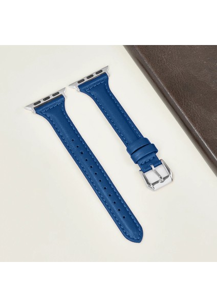 Apple Watch Seri SE/11/10/9/8/7/6/5/4/3 ile Uyumlu 42MM- 41MM-40MM-38MM İnce Deri Kordon Mavi fiyatları
