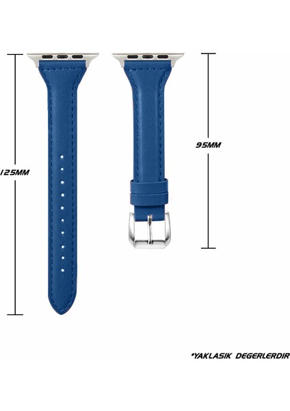 Apple Watch Seri SE/11/10/9/8/7/6/5/4/3 ile Uyumlu 42MM- 41MM-40MM-38MM İnce Deri Kordon Mavi fırsatları