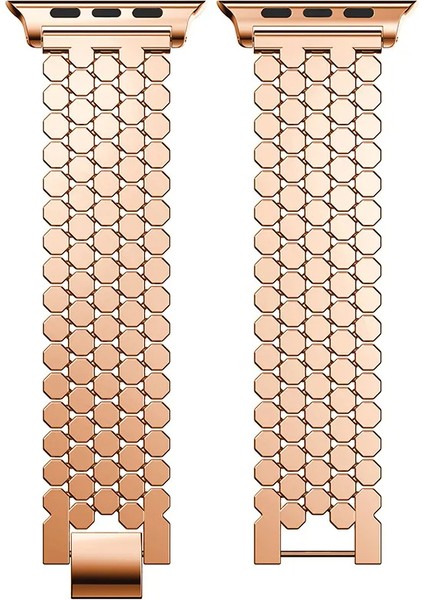 Apple Watch Seri SE/10/9/8/7/6/5/4/3 42MM-41MM-40MM-38MM Bal Peteği Çelik Kordon Rose Gold