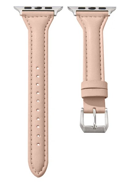 Apple Watch Seri SE/11/10/9/8/7/6/5/4/3 ile Uyumlu 42MM- 41MM-40MM-38MM İnce Deri Kordon Şampanya