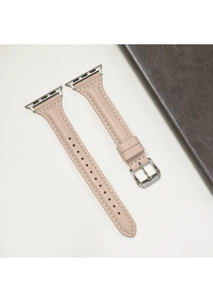 Apple Watch Seri SE/11/10/9/8/7/6/5/4/3 ile Uyumlu 42MM- 41MM-40MM-38MM İnce Deri Kordon Şampanya fiyatları