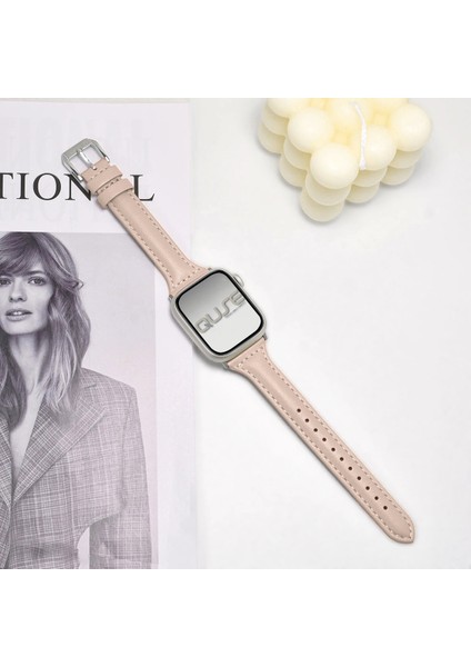 Apple Watch Seri SE/11/10/9/8/7/6/5/4/3 ile Uyumlu 42MM- 41MM-40MM-38MM İnce Deri Kordon Şampanya modelleri
