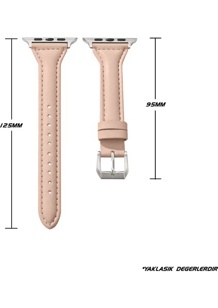 Apple Watch Seri SE/11/10/9/8/7/6/5/4/3 ile Uyumlu 42MM- 41MM-40MM-38MM İnce Deri Kordon Şampanya fırsatları