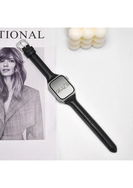 Apple Watch Seri SE/10/9/8/7/6/5/4/3 İle Uyumlu 46MM-45MM-44MM-42MM İnce Deri Kordon Siyah fırsatları