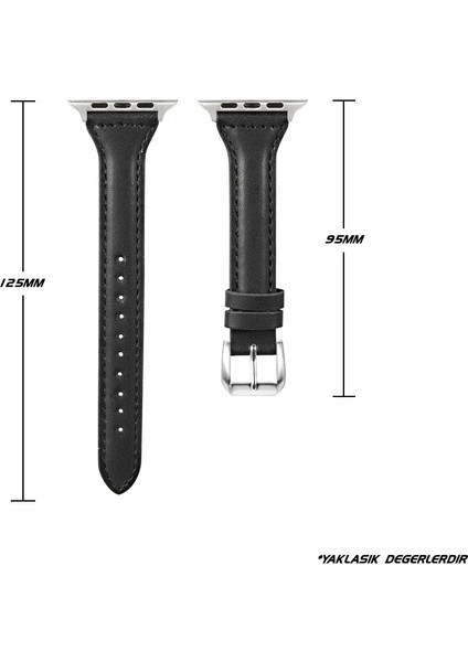 Apple Watch Seri SE/10/9/8/7/6/5/4/3 İle Uyumlu 46MM-45MM-44MM-42MM İnce Deri Kordon Siyah indirimleri