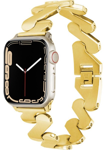 Apple Watch Seri SE/10/9/8/7/6/5/4/3 ile Uyumlu 42MM-41MM-40MM-38MM Infinity Link Zigzag Metal Kordon Gold