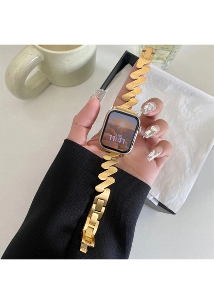 Apple Watch Seri SE/10/9/8/7/6/5/4/3 ile Uyumlu 42MM-41MM-40MM-38MM Infinity Link Zigzag Metal Kordon Gold indirimleri