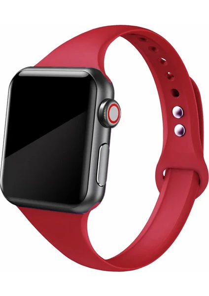 Apple Watch Seri SE/10/9/8/7/6/5/4/3 ile Uyumlu 46MM-45MM-44MM-42MM Ince Silikon Kordon Vişne