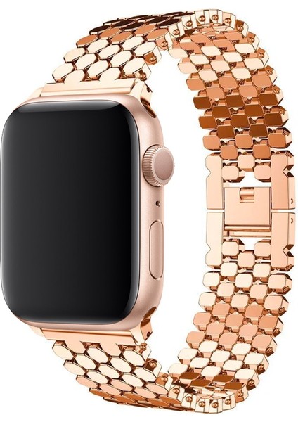 Apple Watch Seri SE/10/9/8/7/6/5/4/3 42MM-41MM-40MM-38MM Bal Peteği Çelik Kordon Rose Gold