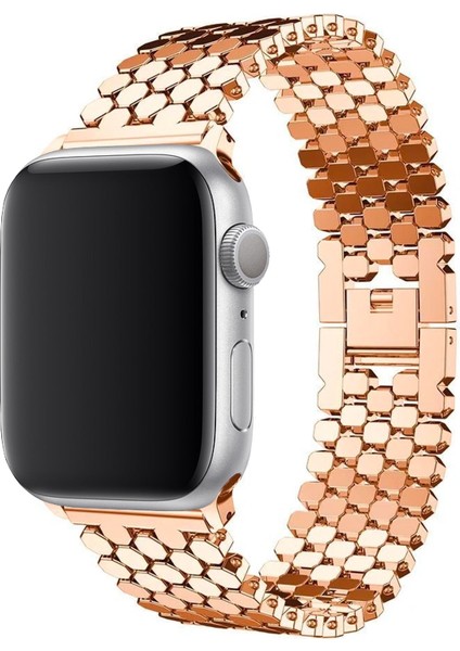 Apple Watch Seri SE/10/9/8/7/6/5/4/3 42MM-41MM-40MM-38MM Bal Peteği Çelik Kordon Rose Gold