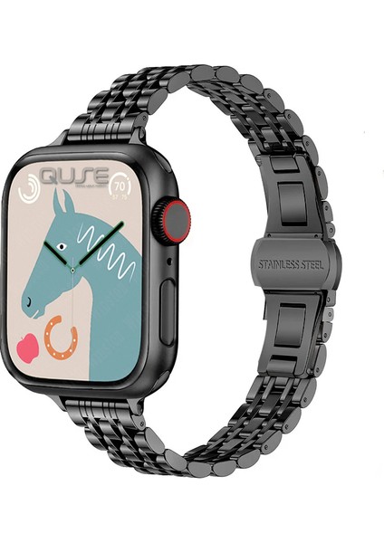 Apple Watch Seri SE/11/10/9/8/7/6/5/3 ile Uyumlu 42MM-41MM-40MM-38MM Çelik İnce Jubilee Kordon Siyah