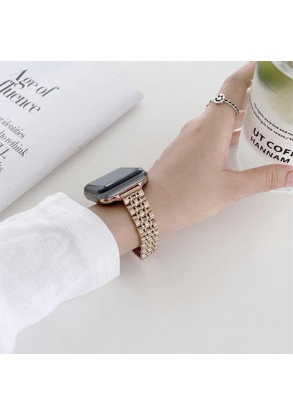 Apple Watch Seri SE/11/10/9/8/7/6/5/3 ile Uyumlu 42MM-41MM-40MM-38MM Çelik İnce Jubilee Kordon Rose Gold modelleri
