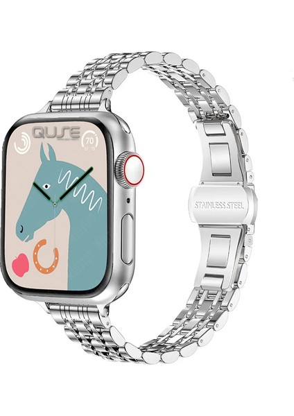 Apple Watch Seri SE/10/9/8/7/6/5/4/3 ile Uyumlu 46MM-45MM-44MM-42MM Çelik İnce Jubilee Kordon Gümüş