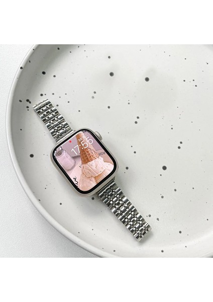 Apple Watch Seri SE/10/9/8/7/6/5/4/3 ile Uyumlu 46MM-45MM-44MM-42MM Çelik İnce Jubilee Kordon Gümüş fiyatları