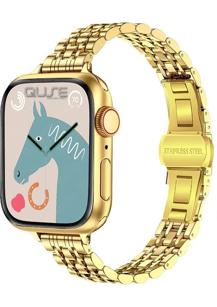 Apple Watch Seri SE/11/10/9/8/7/6/5/3 ile Uyumlu 42MM-41MM-40MM-38MM Çelik İnce Jubilee Kordon Gold