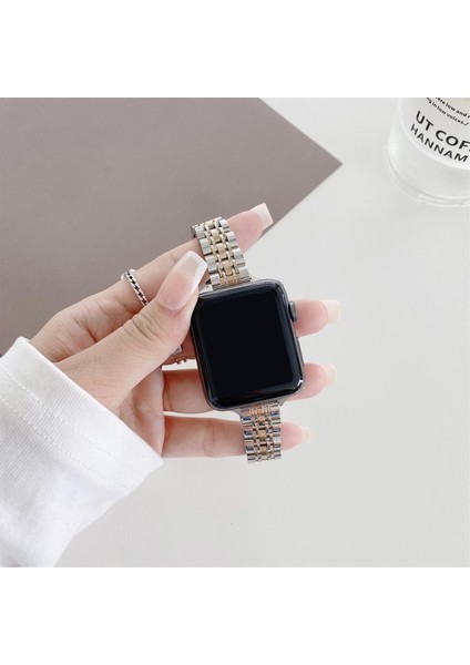 Apple Watch Seri SE/10/9/8/7/6/5/4/3 ile Uyumlu 42MM-41MM-40MM-38MM Çelik İnce Jubilee Kordon Gümüş / Rose fiyatları