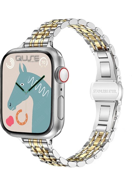 Apple Watch Seri SE/10/9/8/7/6/5/4/3 ile Uyumlu 42MM-41MM-40MM-38MM Çelik İnce Jubilee Kordon Gümüş / Gold