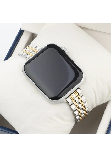 Apple Watch Seri SE/10/9/8/7/6/5/4/3 ile Uyumlu 42MM-41MM-40MM-38MM Çelik İnce Jubilee Kordon Gümüş / Gold modelleri