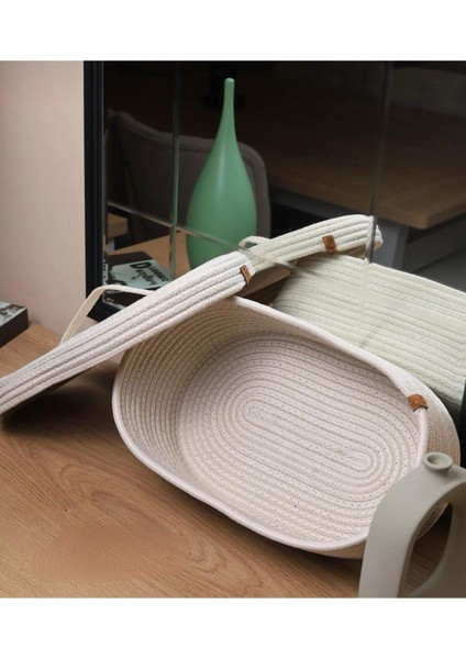 Jüt Hasır Sepet Oval Kapaklı Organizer