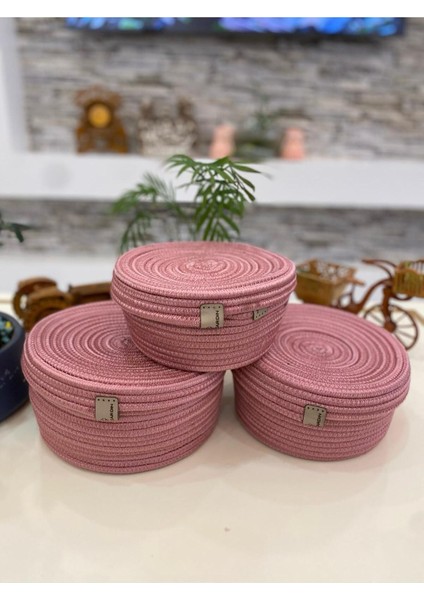 3 Lü Sepet Çok Amaçlı Organizer Kapaklı Hasır Jüt Sepet Takımı