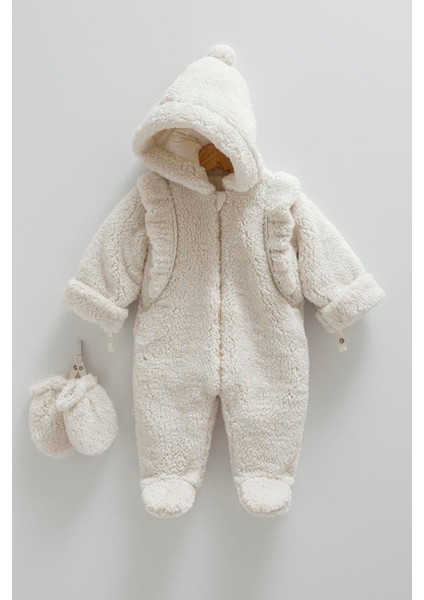 01-12 Ay Kız Bebek Bej Renk Fluffy Girl Tulum