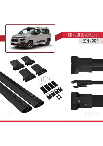 Citroen Berlingo 3 2019-2023 Arası ile Uyumlu Fly Model Ara Atkı Tavan Barı Siyah 2 Adet