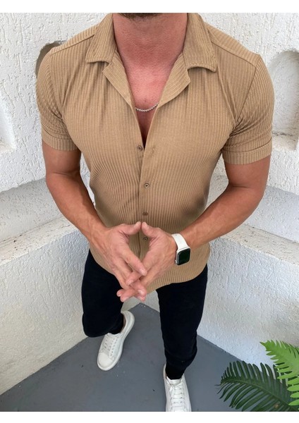 Erkek Kısa Kollu Apaj Yaka Yazlık Gömlek