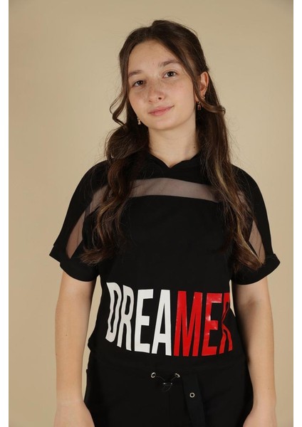 09-14 Yaş Kız Çocuk Siyah Renk Dreamer Kapşonlu T-Shirt fiyatları