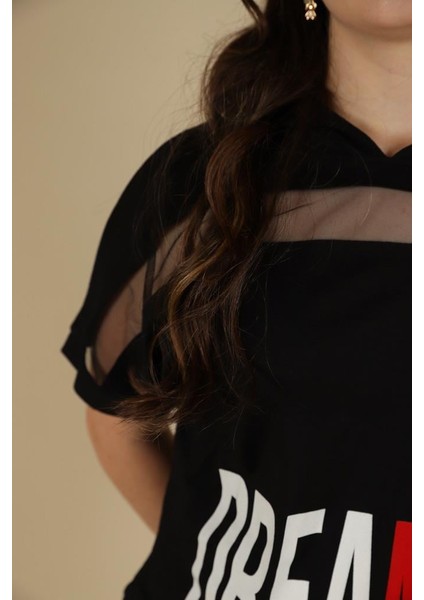 09-14 Yaş Kız Çocuk Siyah Renk Dreamer Kapşonlu T-Shirt modelleri