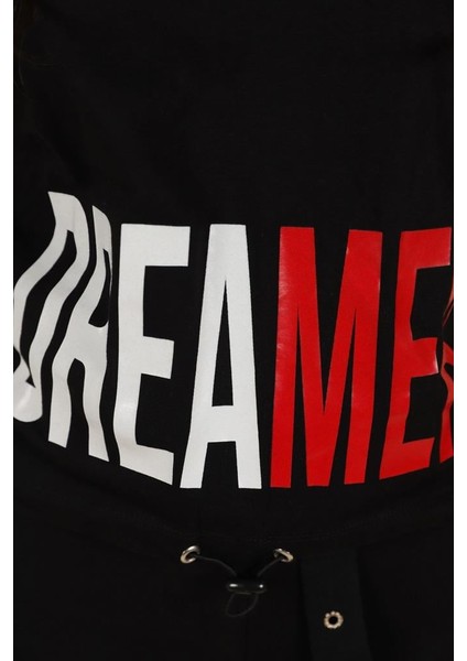 09-14 Yaş Kız Çocuk Siyah Renk Dreamer Kapşonlu T-Shirt fırsatları