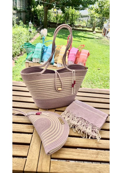Futa 2li Takım Plaj Çantası El Çantası Clutch Totebag Kadın Çanta Yazlık Hediyelik fırsatları