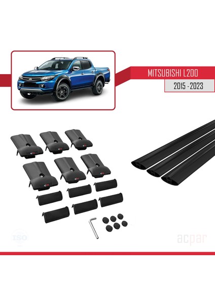 Mitsubishi L200 2015-2023 Arası ile Uyumlu Fly Model Ara Atkı Tavan Barı Siyah 3 Adet Bar