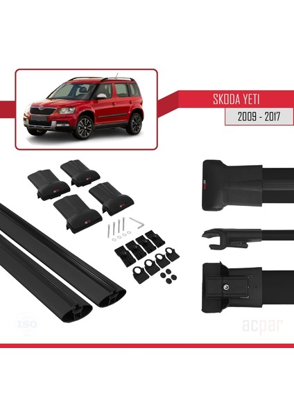 Skoda Yeti 2009-2017 Arası ile Uyumlu Fly Model Ara Atkı Tavan Barı Siyah