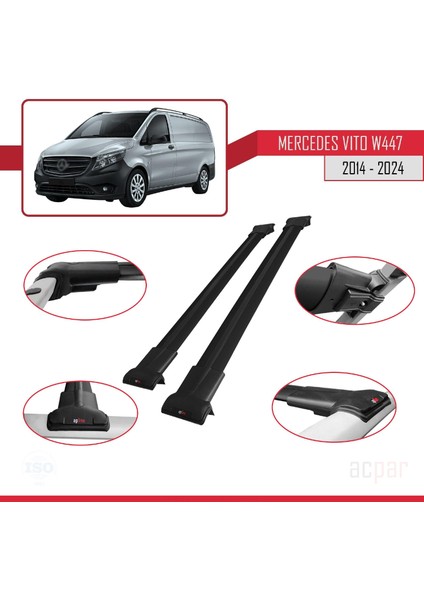 Mercedes Vito (W447) 2014 ve Sonrası ile Uyumlu Fly Model Ara Atkı Tavan Barı Siyah modelleri