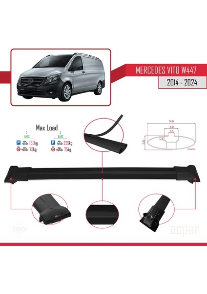 Mercedes Vito (W447) 2014 ve Sonrası ile Uyumlu Fly Model Ara Atkı Tavan Barı Siyah fırsatları