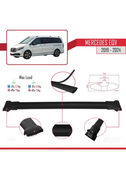 Mercedes Eqv (W447) 2019 ve Sonrası ile Uyumlu Fly Model Ara Atkı Tavan Barı Siyah 3 Adet Bar