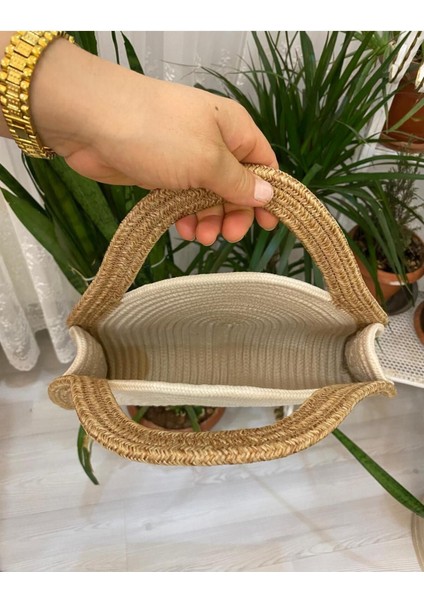 My Doğa Store Rose' Mini  Clutch Çanta jüt Dekoratif Kadın Çantası, Bohem Tarzı Çanta