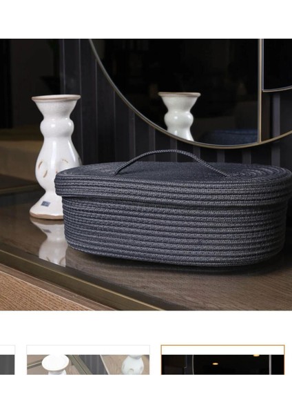 Jüt Hasır Sepet Oval Kapaklı Organizer