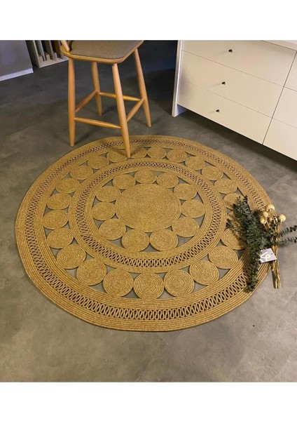 My Doğa Store Hasır Jüt Halı El Örgüsü Halı Kilim Yıkanabilir Çift Taraflı Yuvarlak